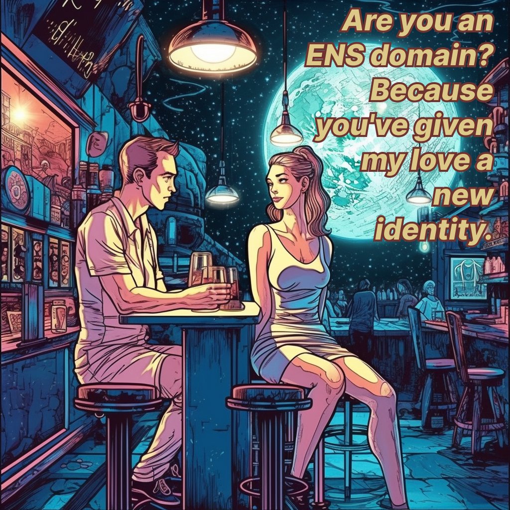 web3d3v's tweet photo. Are you an Ethereum Name Service (@ensdomains) domain? Because you've given my love a new identity.

#VitaliksPickUpLines @VitalikButerin https://t.co/Pv2A74SPMx