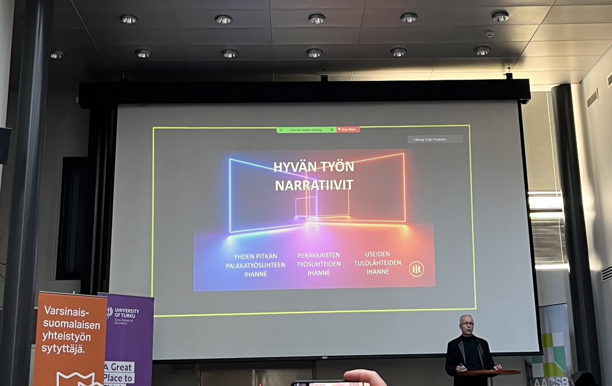 akorhonen's tweet photo. Kokoaikainen palkkatyö ei ole vastaus osaajapulaan. Usean tulolähteen ihanne haastaa työnantajia ja osaajia. Ajattelemisen aihetta antoi futuristi Ilkka Halava #ennakointiakatemia #tulevaisuudentyö #hamkEdu #tulevaisuudentutkimus https://t.co/ZbOk2b62DK