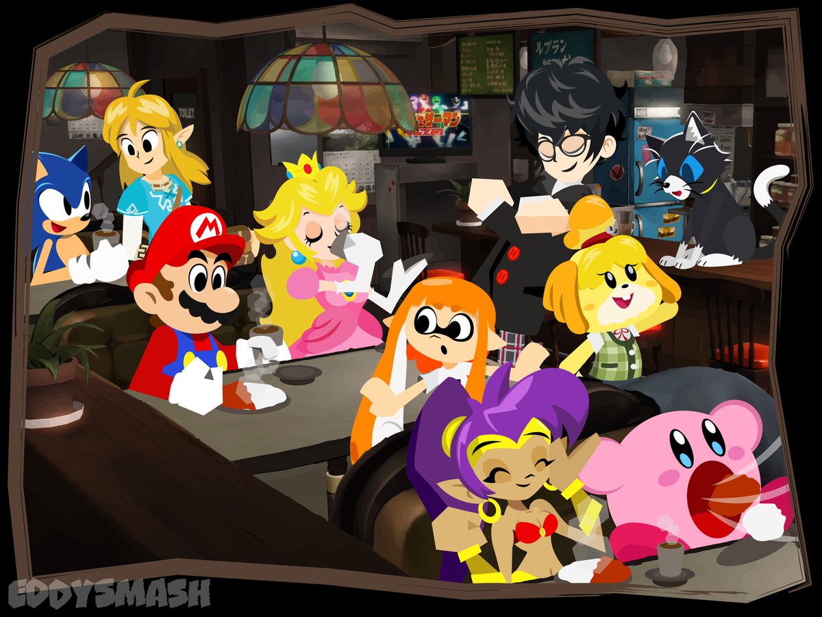 Looks like Ren and Morgana invited some new friends at Leblanc☕🍛 #RenAmamiya #Morgana #Joker #Jokerp5 #Mario #Peach #Inkling #Isabelle #Sonic #Link #Kirby #Shantae #Persona5 #Persona5Royal #SuperSmashBrosUltimate