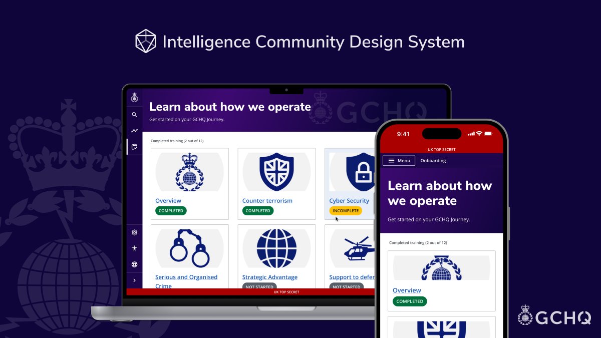 GCHQ's tweet photo. We’ve published our Intelligence Community Design System, built alongside MI5 and MI6.

The project includes source code, design work and guidance about how we build highly accessible and mission-focused apps.

Take a look ⬇️
https://t.co/ax25MWTNqQ https://t.co/ldGpp4Rw8g