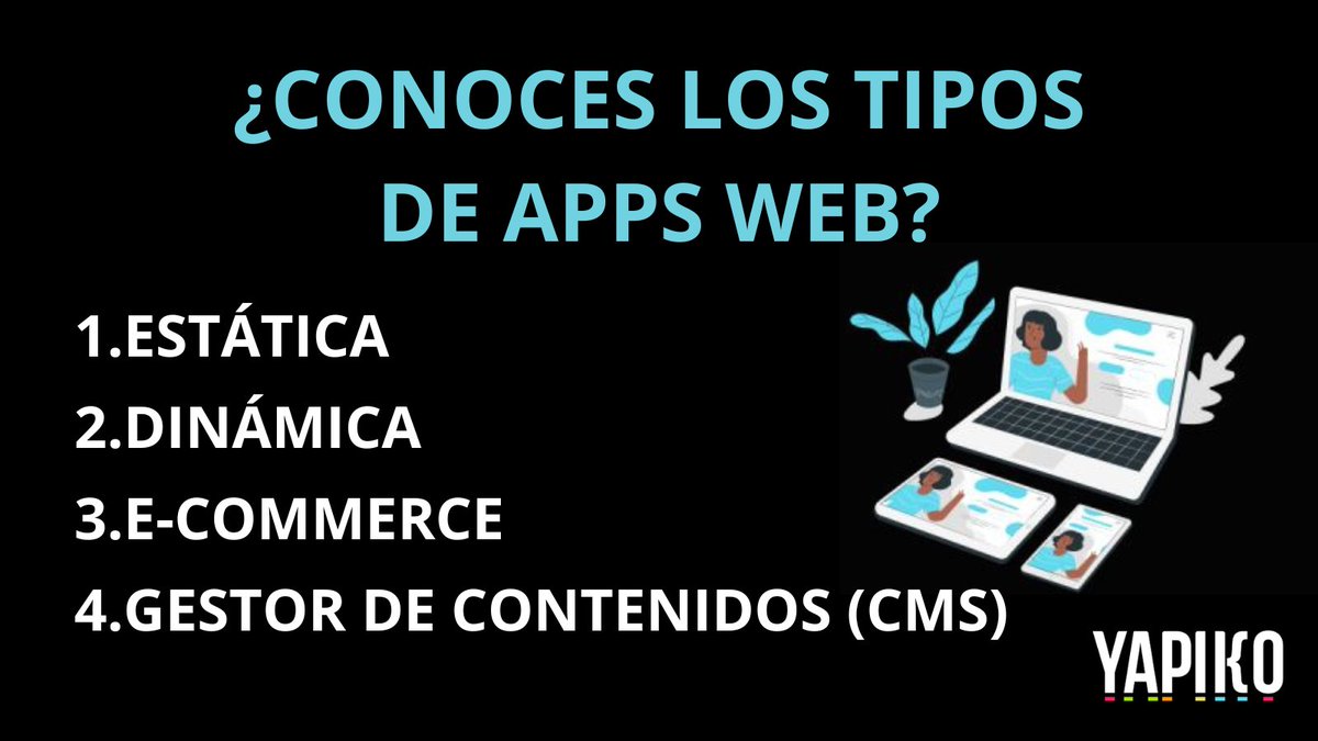 ¿Conoces los tipos de aplicaciones web que existen?🧐 Si estas interesado en conocer más sobre este tema no dudes en consultarnos a través de nuestra web:yapiko.com/es/
#AppWeb  #Software #TiposDeApps