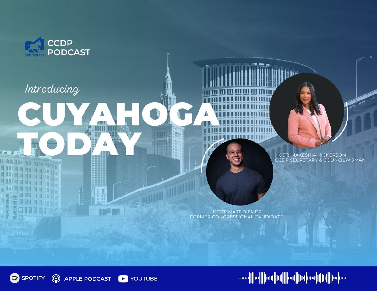 NakeshNickerson's tweet photo. YES!! Cuyahoga County Dems are podcasting!! With hosts Councilwoman and CCDP Secretary / Vice -Chair Nakeshia Nickerson and former Congressional Candidate Matthew Diemer. Find us alongside your favorite podcasts on Spotify, Audible, Amazon, Google and soon - everywhere! https://t.co/pWmxRoDTQI