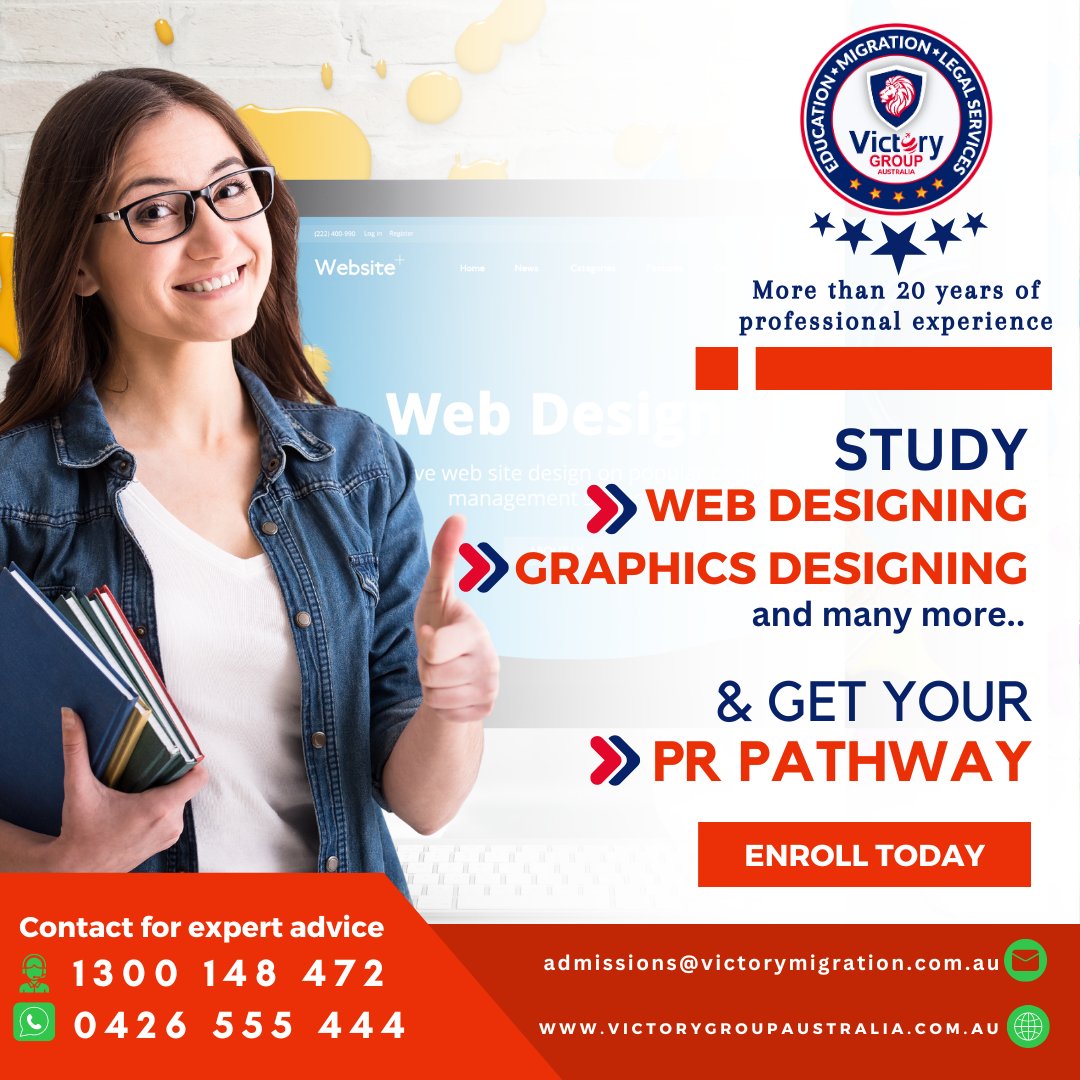 VictoryGroupAu1's tweet image. Are you looking to pursue a career in web &amp;amp; graphic designing? Our student counselling team can help you find the right course to get you started and provide guidance for PR pathway. Don't let your dreams stay dreams, contact us today! #GraphicDesigner #PRpathway #webdesigner