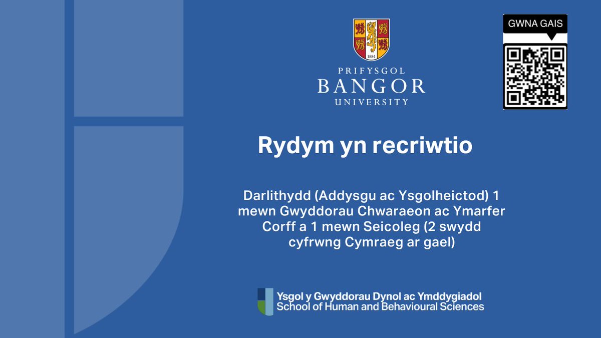 SeicolegBangor's tweet image. Rydym yn recriwtio! Am y manylion llawn: jobs.bangor.ac.uk/details.php.cy…