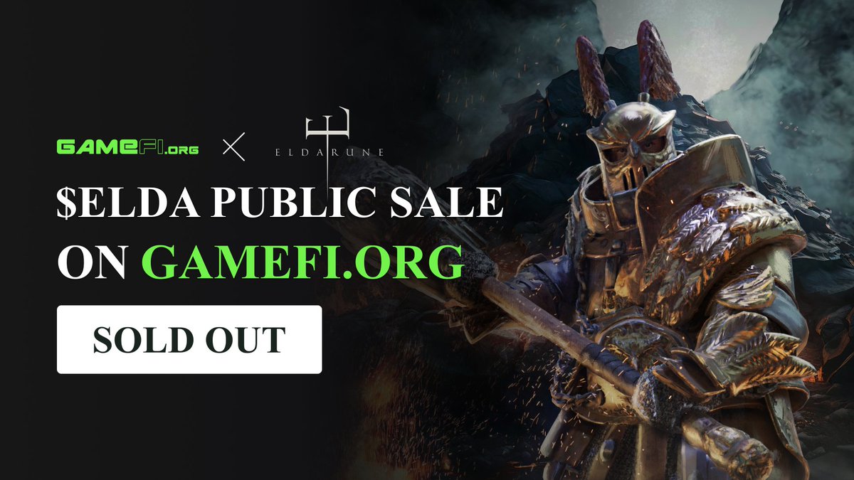 GAMEFI.ORG (@gamefi_official) on Twitter photo ⚡️We are pumped to announce that $ELDA IDO Public pool has already SOLD OUT in a flash❗️
Shout out to <a href="/PlayEldarune/">The Mouth of ELDA</a> team. Watch out for the next schedule!
⚔️ Staking pool: gamefi.org/igo/eldarune
⚔️Community pool: gamefi.org/igo/eldarune-c… ⚡️We are pumped to announce that $ELDA IDO Public pool has already SOLD OUT in a flash❗️
Shout out to <a href="/PlayEldarune/">The Mouth of ELDA</a> team. Watch out for the next schedule!
⚔️ Staking pool: gamefi.org/igo/eldarune
⚔️Community pool: gamefi.org/igo/eldarune-c…