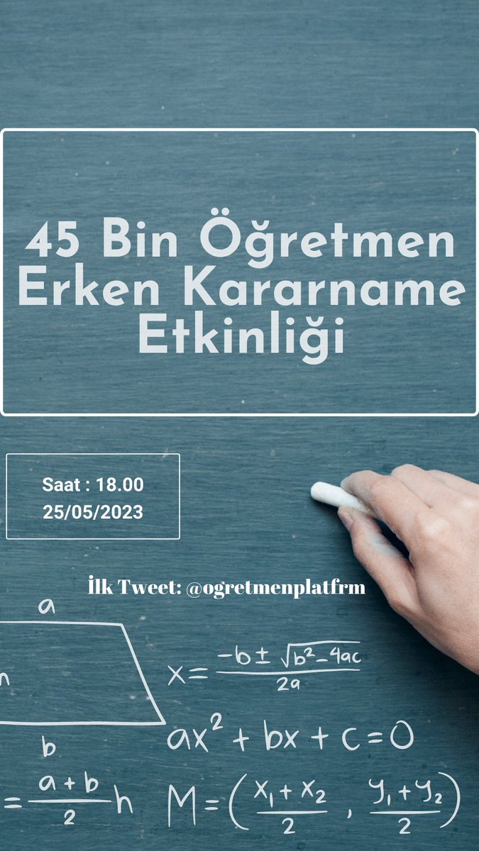 OgretmenPlatfrm's tweet photo. Değerli öğretmen arkadaşlar, yarın saat 18.00'de göreve erken başlamak için 45 bin öğretmen erken kararname twitter etkinliği olacaktır. Lütfen aktif katılım gösterelim.

Arkadaşlarımızın da haberdar olması için RT ve Fav yapalım. https://t.co/xar3s3VF4N