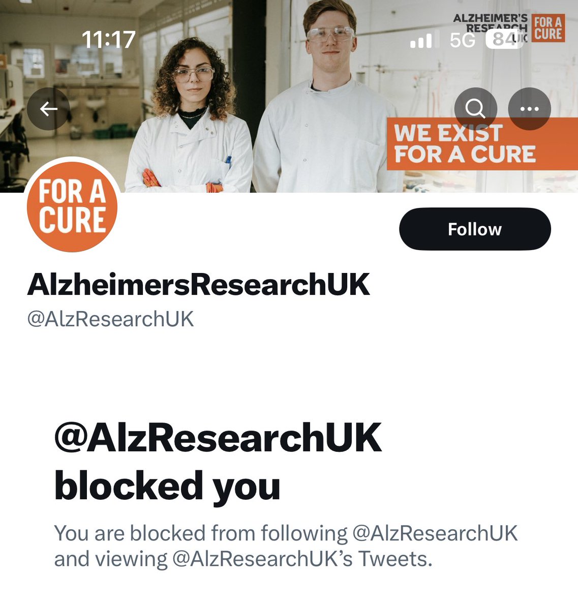 When AlzheimersResearchUK @AlzResearchUK block you for suggesting they should talk about prevention! 

Please TAG & RT 

@gina @MeetJess @fred_hallgren @gwladwr @dbdugger @EnemyInAState @ProfRobHoward @mrmickme @RealCheckMarker @_ppmv @lisa_iannattone @drclairetaylor @Sunny_Rae1