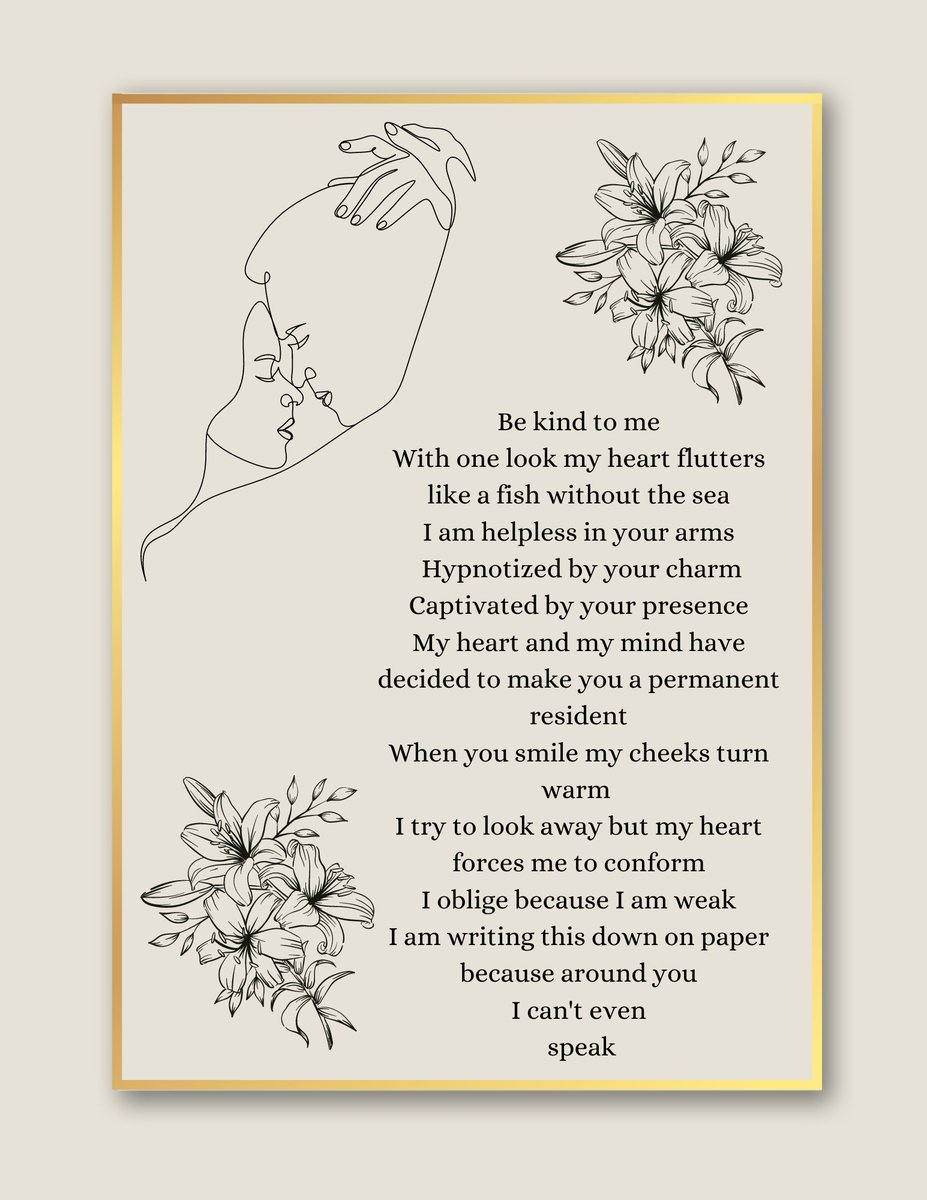 DrMoyaHill's tweet photo. Poetry Print
"Be kind to me
With one look my heart flutters
like a fish without the sea"
#poetrytwitter #poetrycommunity #poetrylovers #POEMS #poets #poetsofTwitter #writers #writerscommunity #writing #art #Artists #custom #customized #custompoem #poetryprint #gifts #giftidea https://t.co/9YvZiSRja9