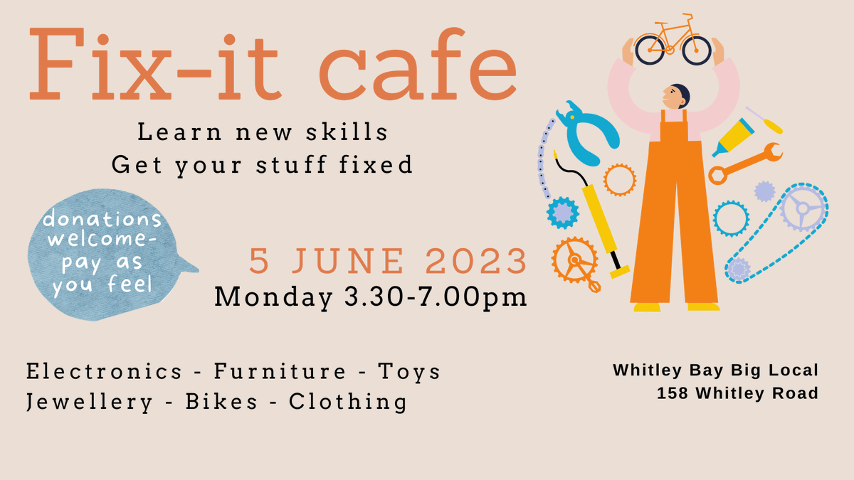 wbaybiglocal's tweet photo. Save money and don't throw stuff away! Bring your broken things for our fixers to have a look at and do what they can to mend them.  Get tips on fixing things yourself and learn new skills #FixitCafe #RepairCafe #CircularEconomy  #CostOfLivingCrisis https://t.co/SoBdzdCROd