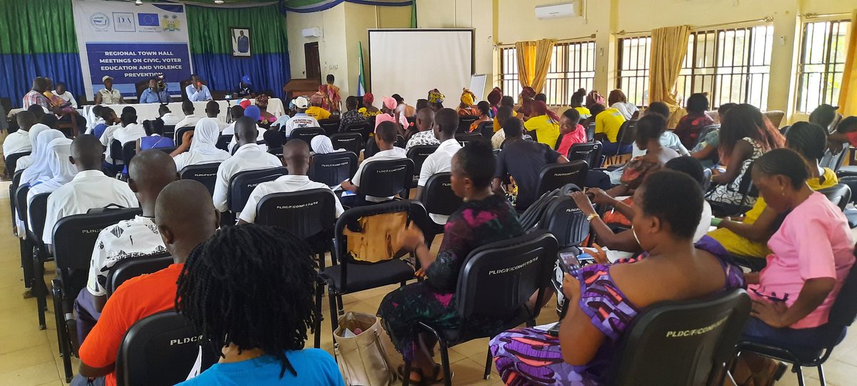 With support from International IDEA  through funds from the EU, the National Commission for Democracy (NCD) is engaging first-time voters, PWDs, and women on civic/voter education and violence prevention at the Port Loko District Council Hall in the North-Western Region.
