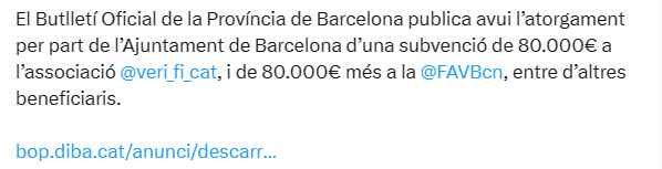 OnVasBarcelona's tweet photo. @veri_fi_cat @xaviertrias @elnacionalcat Aqui teniu el motiu de tanta rapidessa en desmentir, fet insòlit però ja estem acostumats a les campanyes subvencionades de Colau, és l'unica forma que te de guanyar. https://t.co/Pp8yDQ0QuE