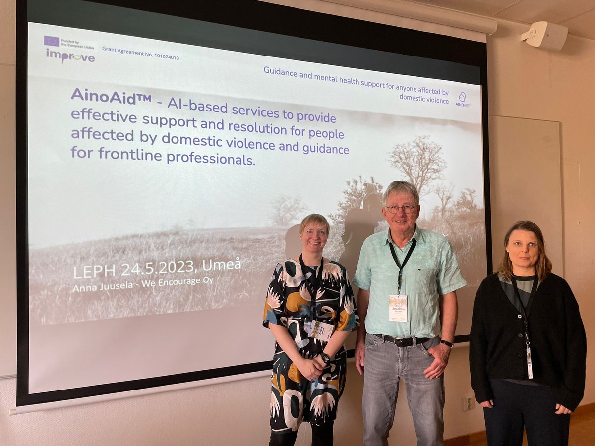 We are proud to present the development of #AinoAid™️ AI-based services for people affected by #DomesticViolence in Umeå #LEPH2023 @LEPH2023 w/<a href="/DHPol_Muenster/">DHPol</a> <a href="/improve_heu/">@improve_heu</a> 

#TechForGood #SDGs #ecosystems #IMPROVEproject #impactstartup <a href="/AnnaJuusela/">Anna Juusela | ainoaid.fi ✨</a>
