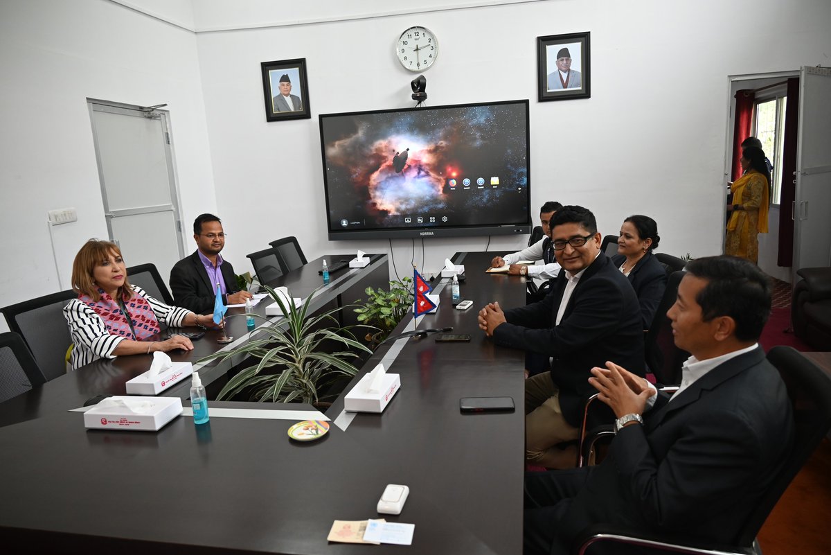 NDRRMA Chief Executive @anilpokhrel and @UN_Nepal Resident Coordinator @SingerHanaa held a discussion on the possible areas of cooperation in DRRM including preparedness/response for the upcoming monsoon season.