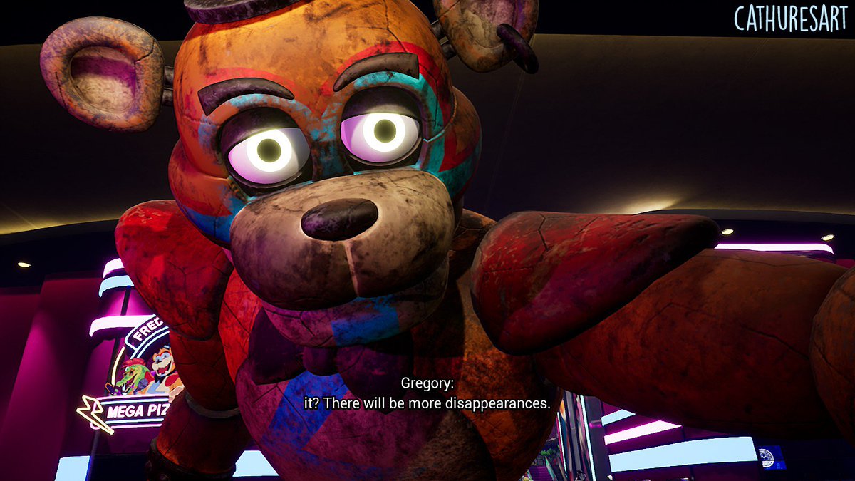 In the ending conversation both Gregory and Freddy acknowledge the disappearances and that they will continue. Freddy confirms they will, which implies he knows WHY they are happening. Once again, Freddy knows more than he tells us.

#fnaf #fnafsb #fnafsecuritybreach #fnaftour