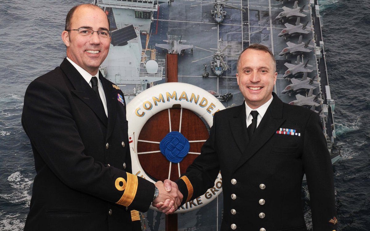COMUKCSG's tweet photo. The UK Carrier Strike Group welcomes its new Commander, Commodore James Blackmore RN.

#CarrierStrike has new leadership ⚡️

#CSG23 https://t.co/0xdpFFk1BQ