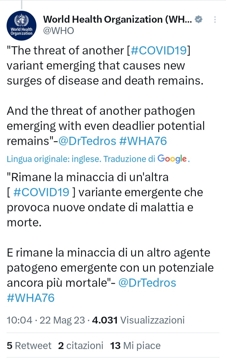 Meira85253235's tweet image. "L'#OMS avverte che arriverà una #pandemia più #letale e chiede alla comunità internazionale di "prepararsi"".

Ottimo tempismo!