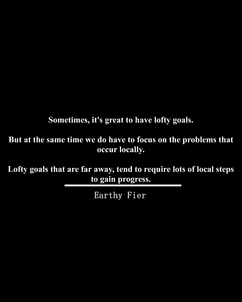 EarthyFier's tweet photo. https://t.co/5XsBiG9Dj5
^for more

Lofty goals that are far away, tend to require lots of local steps to gain progress.

Lofty goals can help sometimes, but not by ignoring the problems that occur locally.

#writingcommunity #tweet100 #writerscommunity https://t.co/qg1kjI5G7w