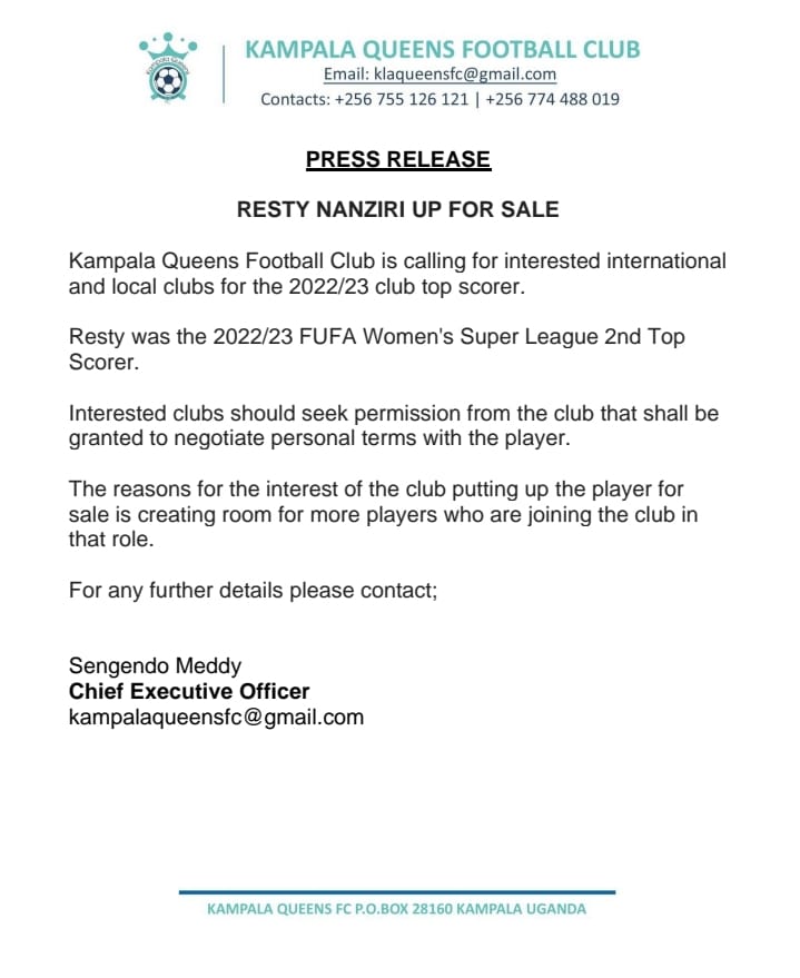 KCCAWomenFC's tweet photo. PRESS RELEASE✍️. https://t.co/VXabyfKwxV