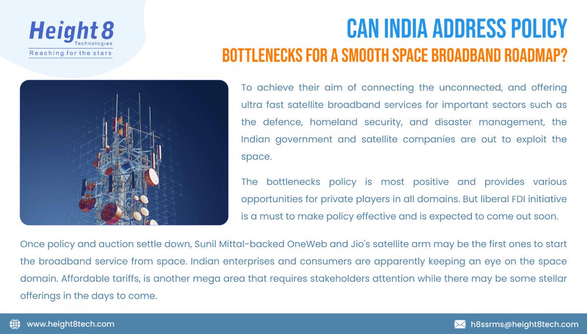 Height8Ltd's tweet photo. Can India address policy bottlenecks for a smooth space broadband roadmap?
Follow us for more such news.
#telecomnews #telecom #telecommunications #latestnews #telecomindustry #india #spacebroadband #broadband #H8 #height8 #height8tech https://t.co/d5bYDA6BbB