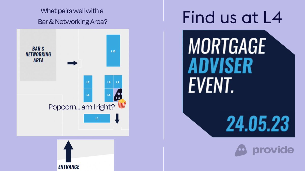 Popcorn, anyone? 🍿 

We're at the #MAE23 today!! 
Come chat to us at the Provide Booth - located at L4.

Pick up some popcorn, and get entered into our hamper draw for awesome goodies 😀

<a href="/AdviserEvent/">Mortgage Adviser Event</a> #mortgagebrokers #financespecialists