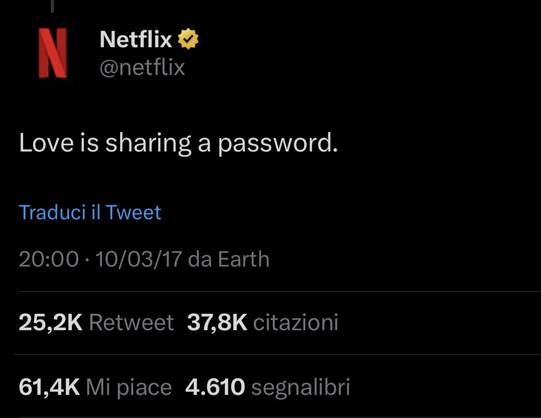 GianMarcoNovel2's tweet photo. TWEET INVECCHIATI MALISSIMO.
Addio password condivise su #Netflix anche in Italia. O meglio chi vuole continuare a condividere le password con persone non appartenenti al proprio nucleo domestico deve pagare 4,99 euro in più per ogni profilo.
#NetflixIsOverParty https://t.co/3N8XTqAEpW