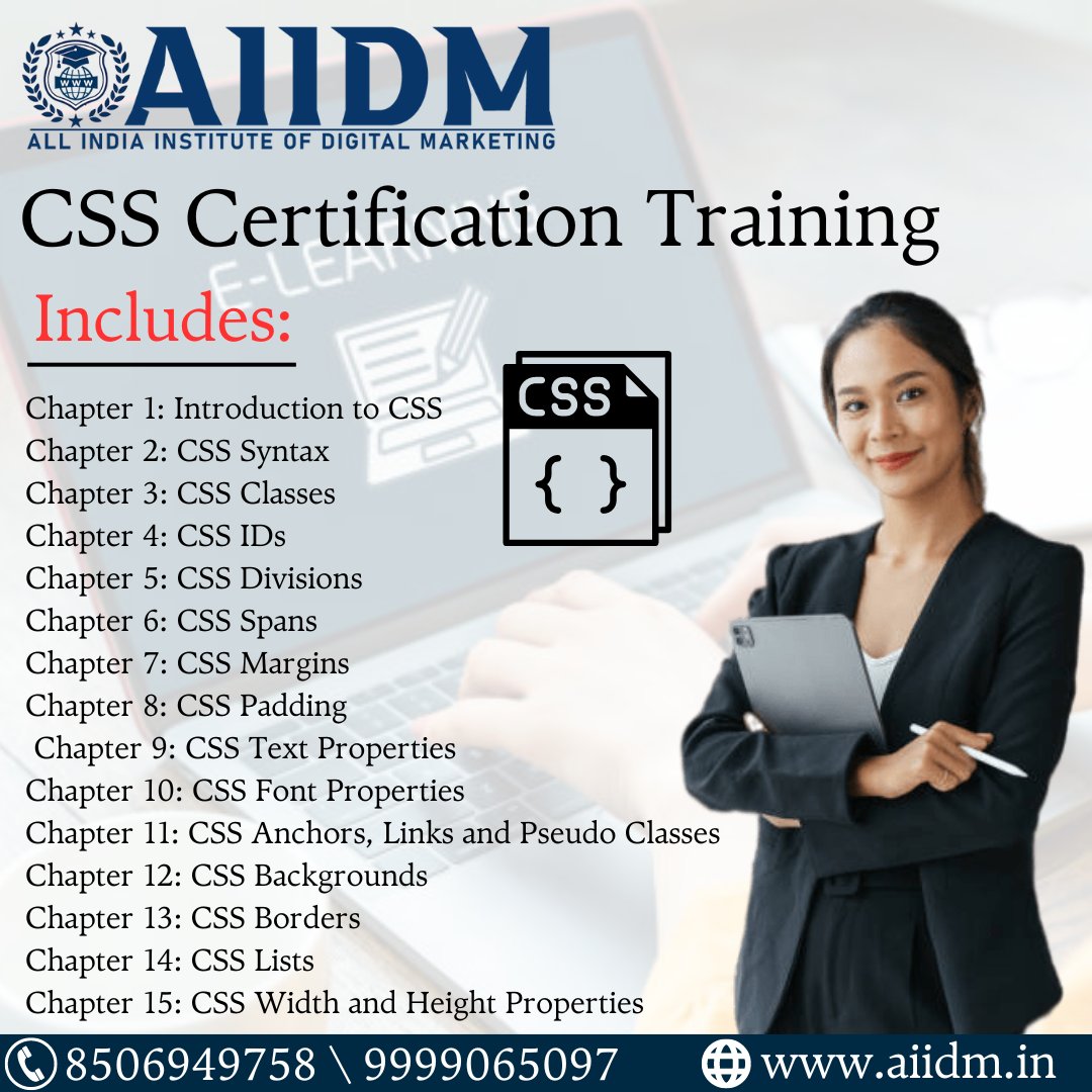 aiidm_in's tweet image. CSS Certification Training:
&quot;Transform your web development skills - our CSS course teaches you how to create stunning websites that impress clients and users alike.&quot;
Call Us: 9958276296
Visit Us: aiidm.in
#CSSDesignMastery #WebDesignSkills #ResponsiveWebDesign