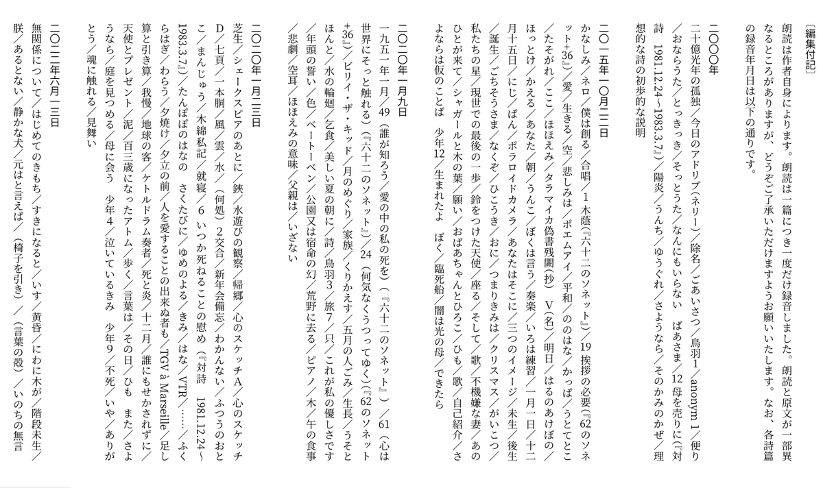 二十億光年の孤独」 谷川俊太郎さんご自身よる朗読をこちらから試聴