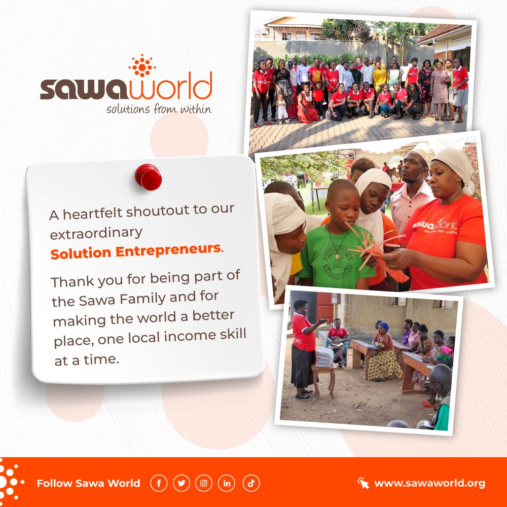 SawaWorld's tweet photo. A heartfelt🧡 shout-out to our extraordinary Solution Entrepreneurs💪!
Your unwavering🤝🏾 dedication has created a significant and lasting impact on the lives of the people who have benefited from the local income.
#Appreciationpost #SawaWorld #solutionsfromwithin https://t.co/r2jkYa4mSl
