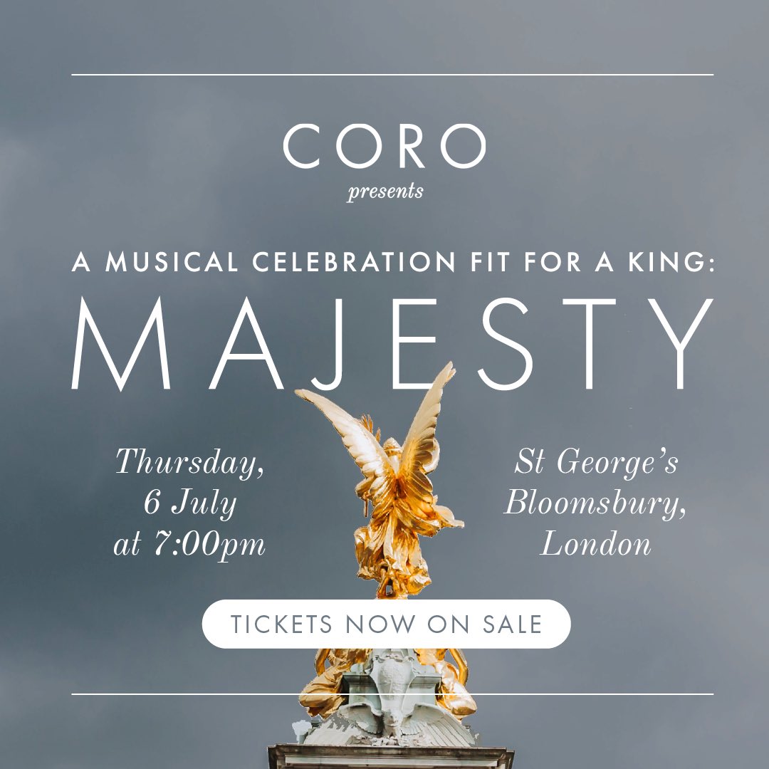 👑 On Sale Now! Coro is delighted to present an after-work concert on 6 July that celebrates the majesty of Britain’s choral heritage. It’s truly a musical celebration fit for a king! 🎟️ Link in bio!

#choir #music #choralmusic #concert #classicalmusic #coronation #london