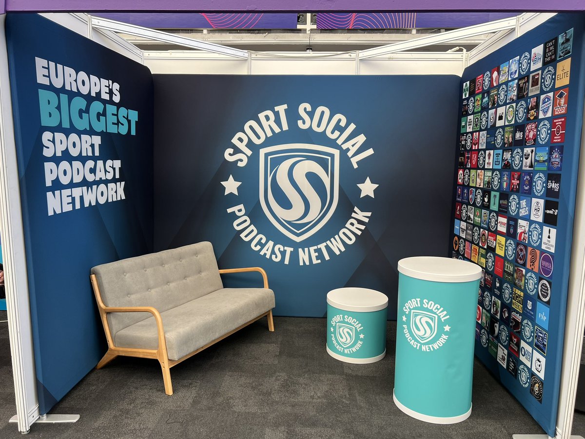 All set for the first day of @PodcastShowLDN! Want to know more about @TheSportSocial? Come and say hi and chat to the team 👋🏻 #PodShowLDN