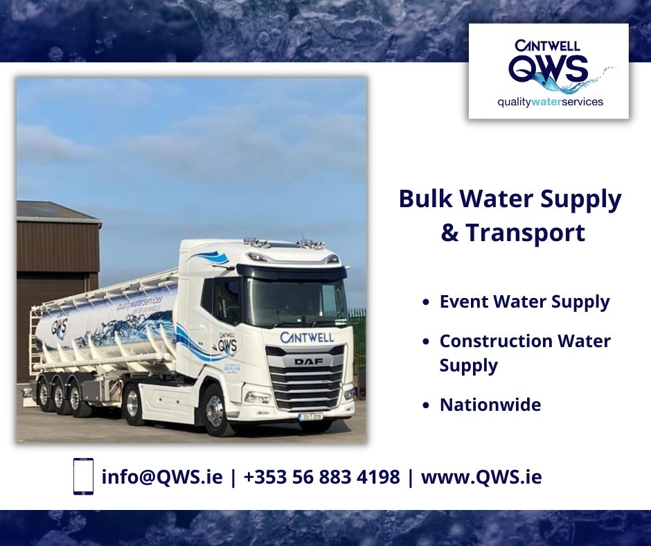 Ready to go already!💦
<a href="/CantwellQWS/">Cantwell QWS</a> are busy this week☀️
Contact us for your #watersupply requirements:
info@QWS.ie | +353 56 883 4198 | QWS.ie
#WaterOnWheels #watertransport #bulkwater #qualitywater #eventwater #constructionwater #nationwide #team #cantwell