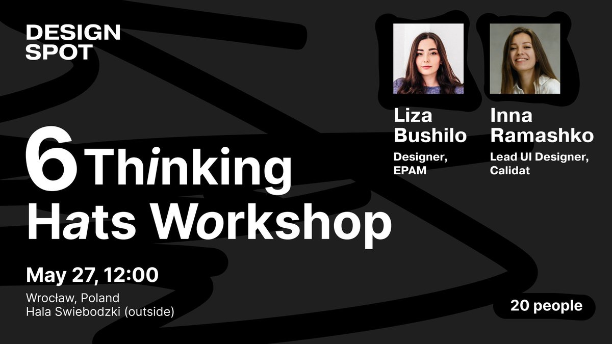 inna_ramashko's tweet image. Six Thinking Hats offline workshop in Wroclaw!
One famous hat allocates students to faculties, and six hats - designers to workshops! Which one will you choose? :)
wearecommunity.io/events/six-thi…

#DesignSpot #Community #Offline #Workshop #sixthinkinghats #UXUI #Design #UX #UI