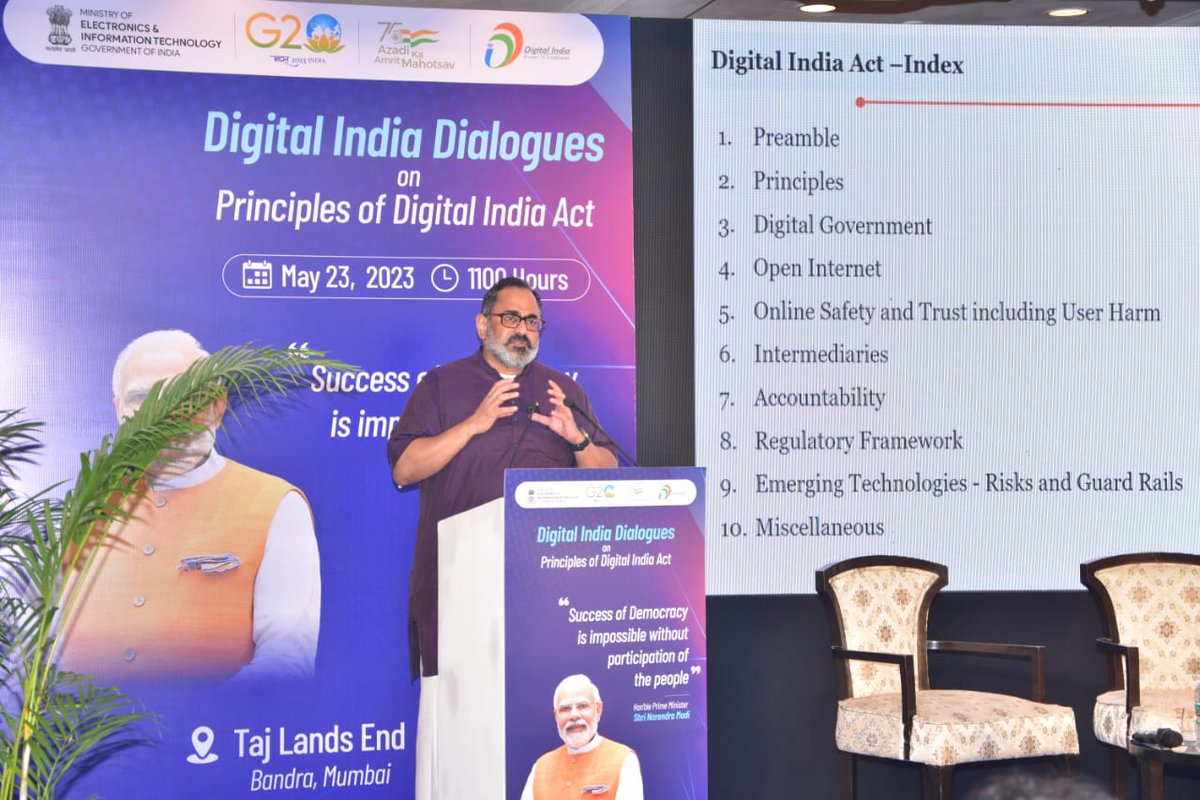 smtgpt's tweet photo. Glad to see @Rajeev_GoI take such a progressive stance on regulating emerging tech including #Web3.

Web3 technologies offer transformative tech potential and India is poised to benefit from it, greatly. That said, like any disruptive technology, it admittedly poses certain novel risks.

I am so glad to see that the upcoming Digital India Act by @GoI_MeitY is looking to strike a balance between fostering innovation while protecting users from potential harm. I also want to laud its commitment to maintaining an open internet.

This aligns perfectly with @CoinDCX's representation to the MeiTY on the matter. Looking forward to seeing a draft of the Digital India Act soon!