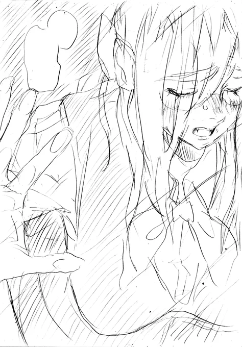 2種類描いてみて、ボツになった方の巻頭ページネーム絵。そのまま消すのも勿体ないので、Twitterに載せ載せ。窓ガラスにもたれかかる夏谷さん。
