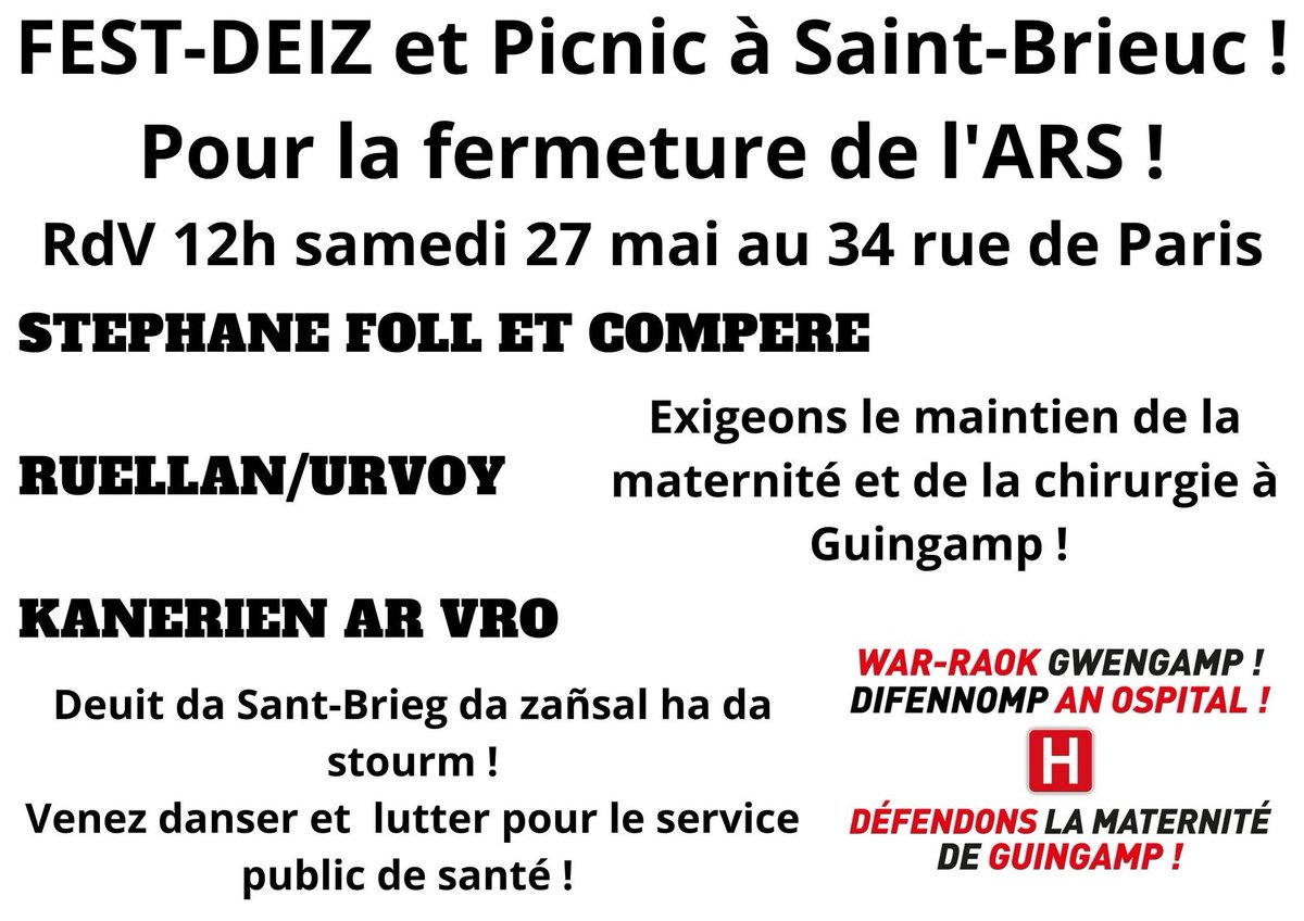 bretagne_info's tweet photo. Les habitants du pays de #Guingamp multiplient les initiatives pour défendre l'accès aux soins pour tous et toutes. une situation que d'autres connaissent en #Bretagne . #bzh #Gwengamp https://t.co/aNKDv9zfa2