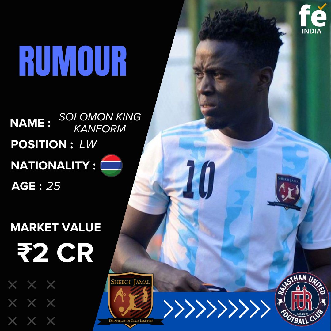 Gambian winger Solomon King Kanform is set to join I-League side Rajasthan United FC
[@HalfwayFootball]

#IndianFootball #rajasthanunited #ileague