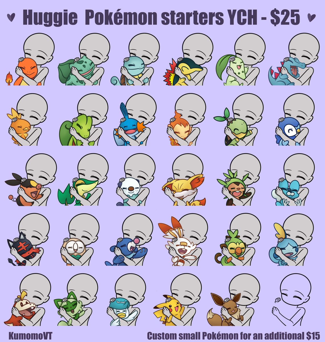 🌸Raffle Time🌸✨

I finished my first batch of Pokémon ych comms and decided to do a raffle since y’all liked em!

🌸3 winners
🌸follow (new followers welcomed)
🌸like + rt
🌸drop your png (optional)

They are also reopened on my kofi💗
ko-fi.com/kumomovt/commi…

#pokemon #raffle