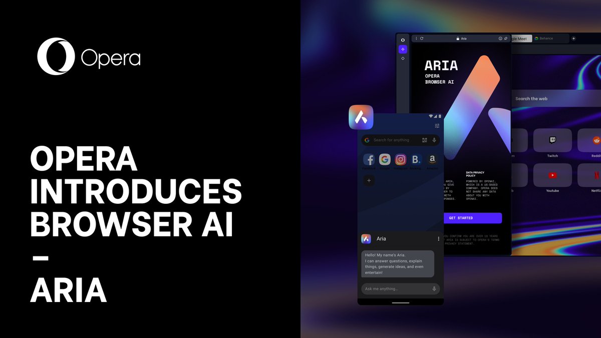 Opera’s new browser AI is here: Aria! 

It’s now available as a free service in early access for our PC & Mobile Browsers starting today.  

What’s unique about Aria & its enhanced AI capabilities? Read on!