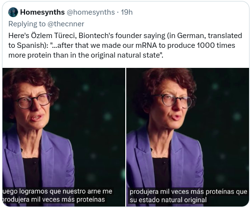 thecnner's tweet photo. @Air_Dexter1 @ClareCraigPath https://t.co/IGpyZMnnFk

I'd argue the source of the spike does matter thanks to m1Ψ != U plus the shear volume of 40 trillion LNPs producing 1000x more proteins (per Bointech's founder) than natural covid versus somewhere between 1 &amp; 100 billion spikes in a natural infection. https://t.co/X1zFGqWGaA