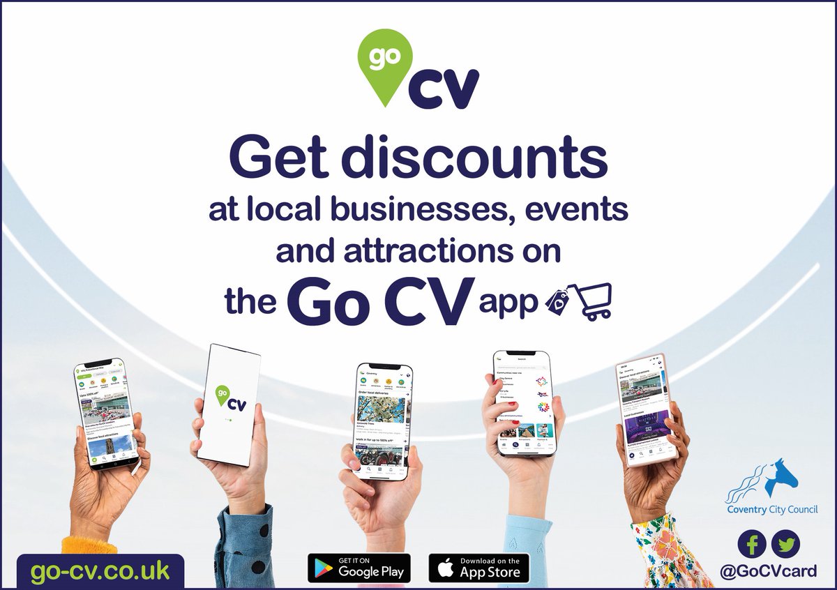 GoCVcard's tweet photo. The #GoCVapp is the best place to find all your local @GoCVcard offers.
The app is free to download on both Apple and Android devices!
Download it todayโก๏ธ https://t.co/LYn3TbJiGs
Register for a card https://t.co/LuDmi2QbSA
#GoCV #Coventry https://t.co/32OvTNAAEY