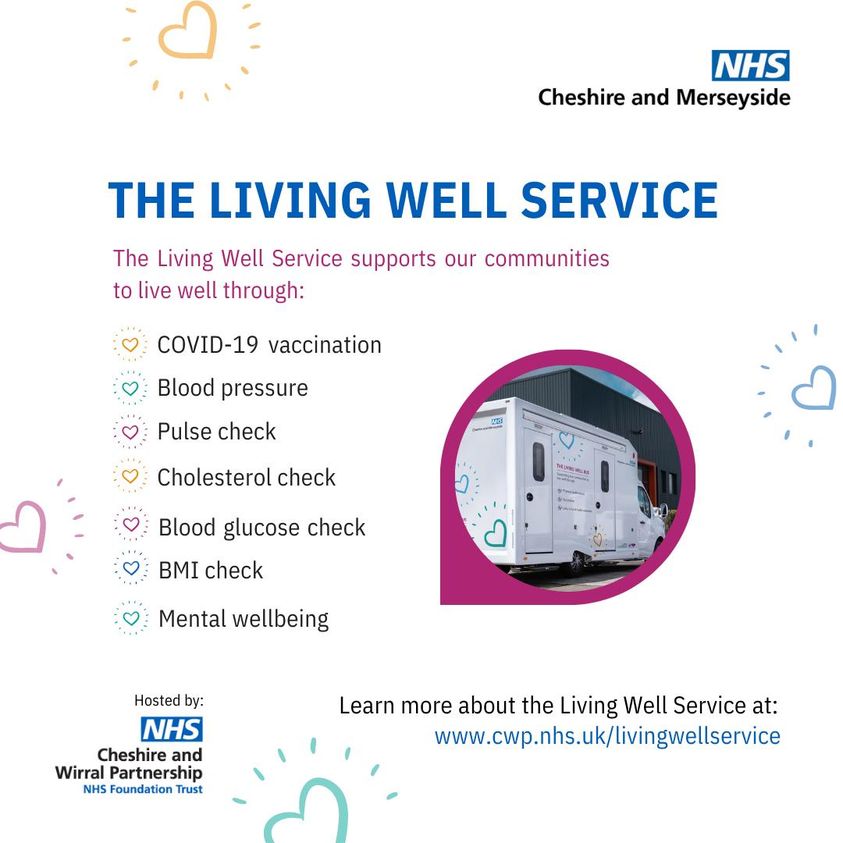 The Living Well Service is in Cheshire West tomorrow.
📍Civic Square - outside the Library, Civic Road, Ellesmere Port CH65 0AZ
📅 Thursday 25th May
🕥 10:30am-4pm
More dates &amp; locations ➡ cwp.nhs.uk/livingwellserv…