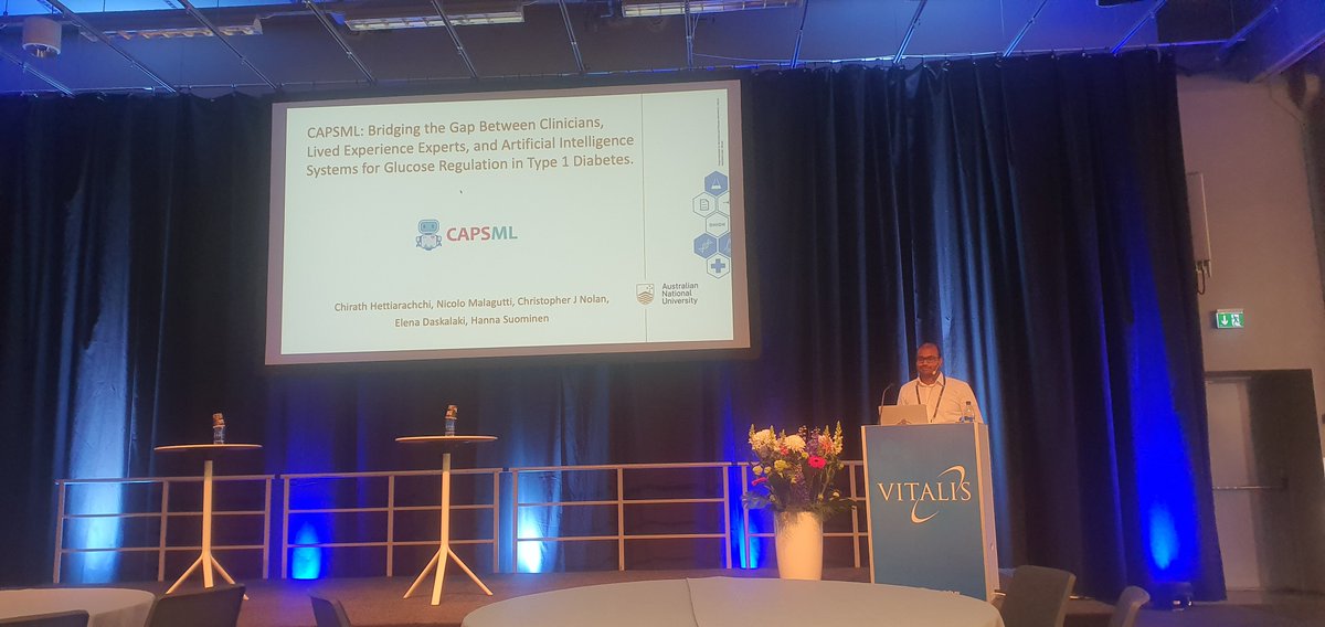 In a minute, Chirath will be demonstrating live capsml.com to control artificial pancreas systems through #machinelearning in #diabetesmellitus at #MIE2023 and #VITALIS2023 by @EFMI - European Federation for Medical Informatics @AnuOur @ANUComputing @anuces