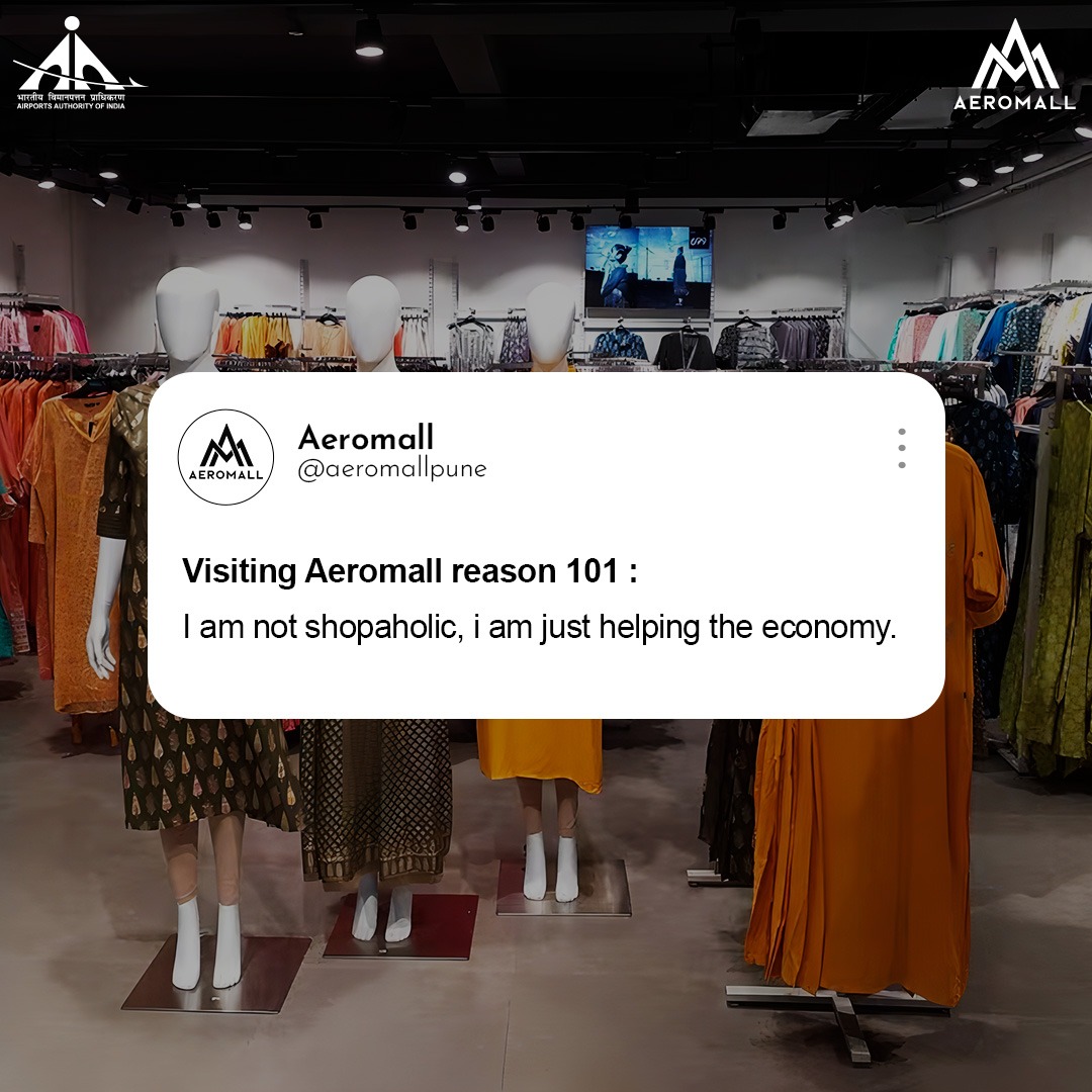 Tag your Shopaholic friends below!
.
.
.
.
.
#Aeromallpune #puneairportmall #aai
#punemalls #mixeduseddevelopment #commercialofficespacepune #multilevelcarparking
#finedine #restaurants #foodcourt #culinary #luxury #experience #people #puneairport #pune