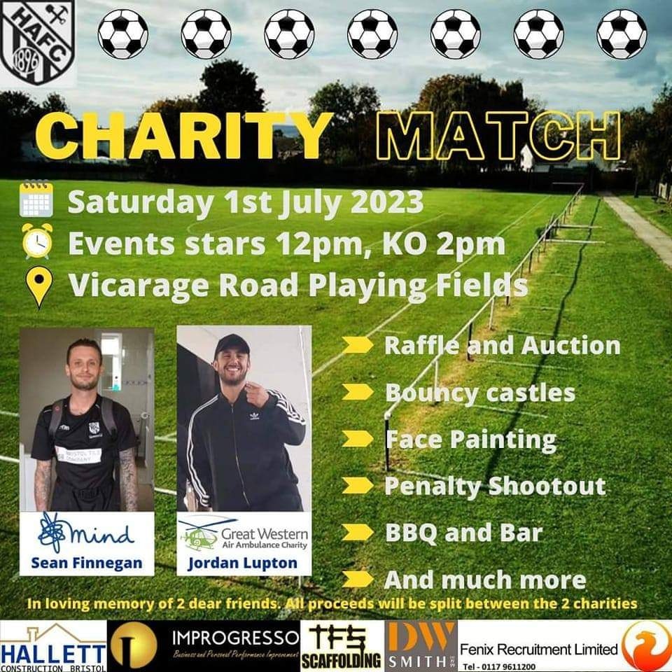Hanham_Athletic's tweet photo. Don't forget the CHARITY FOOTBALL MATCH, in memory of 2 dear friends 💛💚
All proceeds will go to @BristolMind and Great Western Air Ambulance Charity
Please show your support and let us know if you can donate anything to the raffle and auction 🖤⚽🤍 https://t.co/767BJsYZIV
