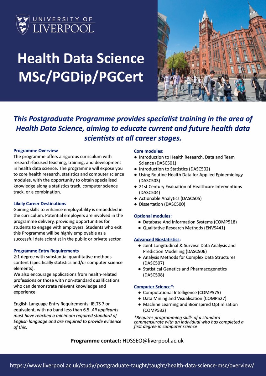 Richard Jackson (@richj23) on Twitter photo Applications are open for the MSc in Health Data Science which blends health research, statistics and computer science. Two Scholarships also available! <a href="/livuniHLS/">Faculty of Health and Life Sciences</a> <a href="/RuKGED/">Ruwanthi Kolamunnage-Dona</a> <a href="/LivUni/">University of Liverpool</a> Applications are open for the MSc in Health Data Science which blends health research, statistics and computer science. Two Scholarships also available! <a href="/livuniHLS/">Faculty of Health and Life Sciences</a> <a href="/RuKGED/">Ruwanthi Kolamunnage-Dona</a> <a href="/LivUni/">University of Liverpool</a>