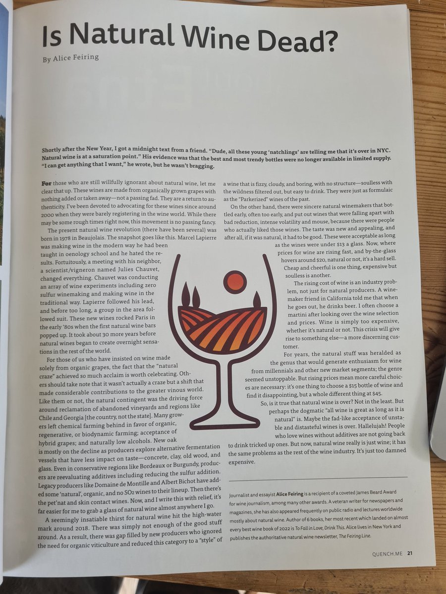 A really good, balanced. piece by <a href="/alicefeiring/">alicefeiring</a>  on the evolution of natural wine (+ current pricing challenges) in Canada's reliably excellent Quench  magazine quench.me