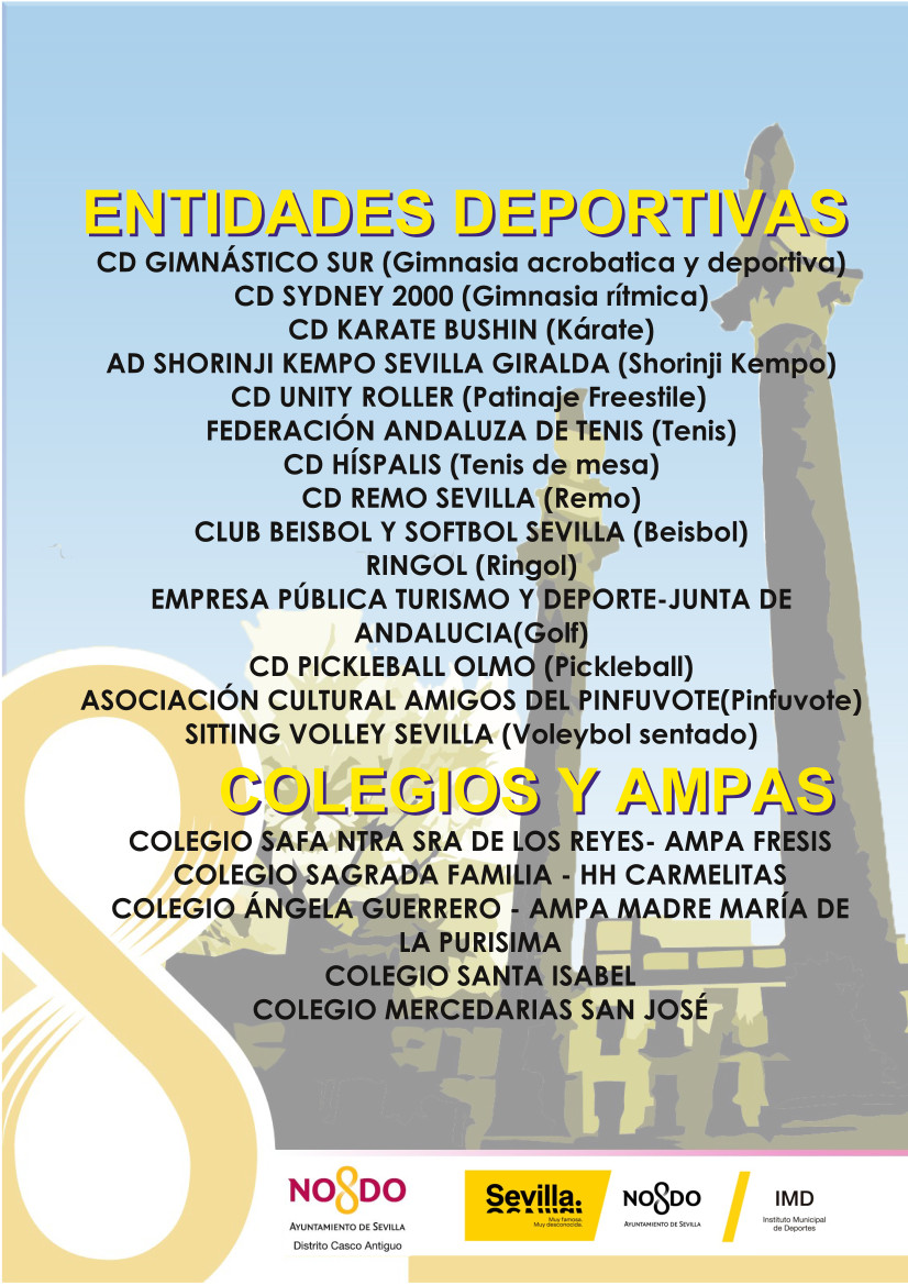 IMDSevilla's tweet photo. Éste sábado en #CalleDeporte #tuDistrito Casco Antiguo te proponemos:
✅Tenis de mesa
✅Pickleball
✅Artes marciales
✅Patinaje
✅Sitting voley
✅Gimnasia
✅Tenis
✅Ringol
✅Béisbol
✅Pinfuvote
✅Remo
✅Golf
✅Talleres
✅Hinchables
@tubarriosevilla https://t.co/4zp8GNVbMt