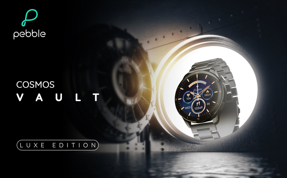 Pebble introduces an ultra-luxe All Metallic Cosmos Vault smartwatch with a 1.43” AMOLED Display. Available at a special launch price on pebblecart.com, Flipkart, and Myntra dl.flipkart.com/s/U0bapGuuuN #cosmosvault #pebbleluxeedition #pebblesmartwatch #metallicsmartwatch