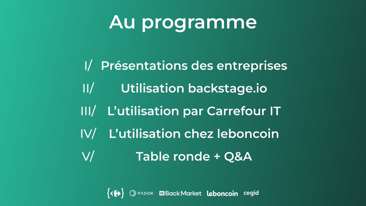 #meetup Les coulisses de #backstageIO

Pour vous inscrire > meetup.com/site-reliabili…

🗓️ 06/06/23
🕰️ 18h30
📍<a href="/leboncoin/">leboncoin</a>

🤝 avec @carrefourIT_fr <a href="/backmarket/">Back Market</a> <a href="/CegidFrance/">Cegid France</a> @padok_m33

❤️ Uniquement en physique !