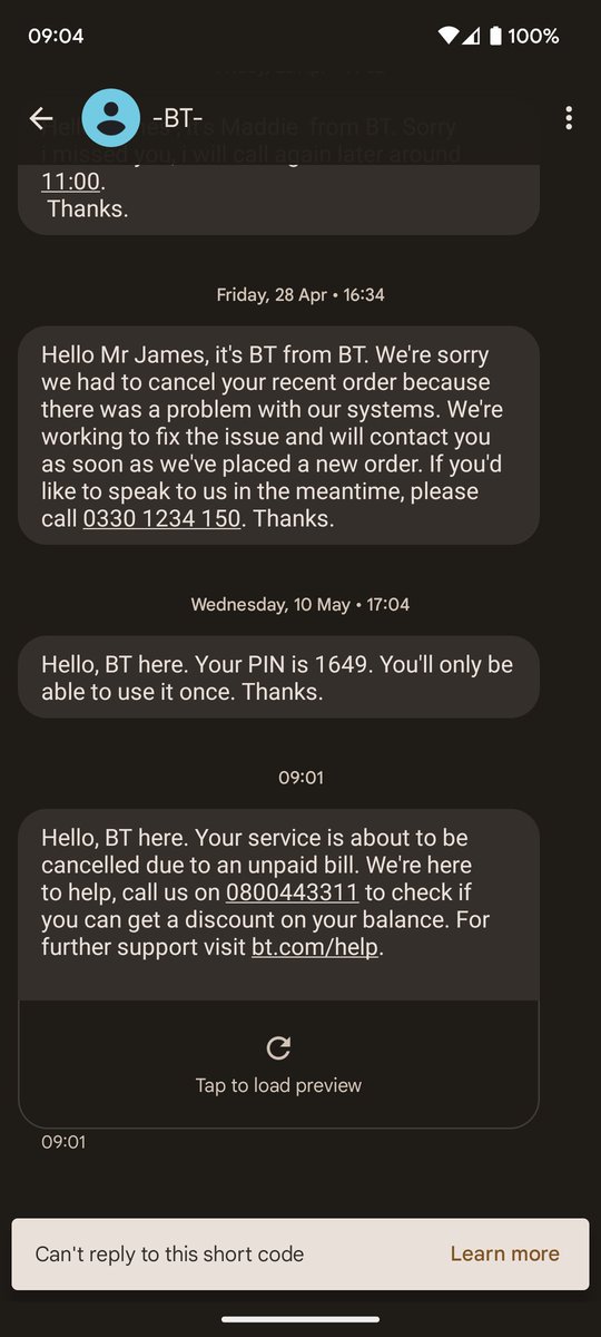 jamesrussell42's tweet photo. @bt_uk @BTCare

The absolute balls on you lot to threaten to close my service when you have cancelled on me three or four times now.
Absolute shit show company. You are not having a penny more from me until I have internet that isn't using a neighbour's damn openzone.
#btareshit https://t.co/QOpR0juPM2